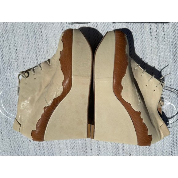 Reike Nen Wedge 9 / 40 Beige Leather Colorblock Lace-Up Ankle Boots Adult Womens - Picture 2 of 16
